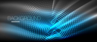 Neon parlayan dalga, sihirli enerji ve ışık arka plan. Duvar kağıdı şablonu, yüksek teknoloji gelecek kavramı