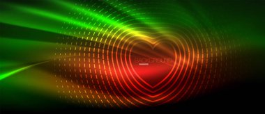 Neon parlayan dalga, sihirli enerji ve ışık arka plan. Duvar kağıdı şablonu, yüksek teknoloji gelecek kavramı