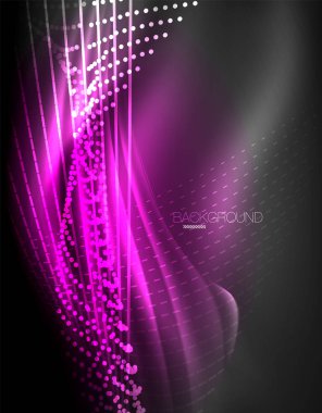 Yumuşak ışık efekti, parlak parlak neon koyu arka plan üzerinde düz çizgiler. Enerji Teknoloji fikir