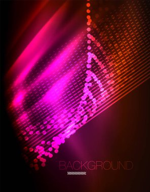 Yumuşak ışık efekti, parlak parlak neon koyu arka plan üzerinde düz çizgiler. Enerji Teknoloji fikir