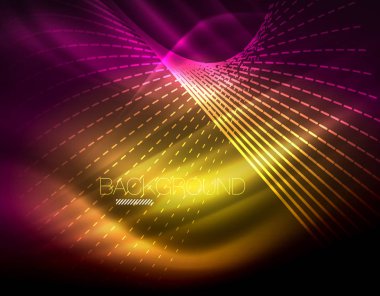 Yumuşak ışık efekti, parlak parlak neon koyu arka plan üzerinde düz çizgiler. Enerji Teknoloji fikir