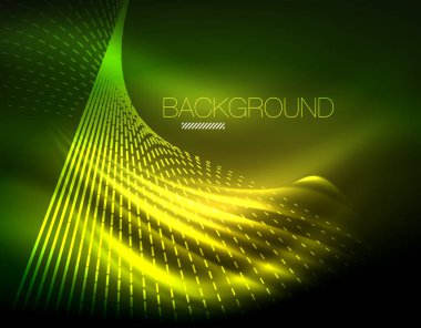 Yumuşak ışık efekti, parlak parlak neon koyu arka plan üzerinde düz çizgiler. Enerji Teknoloji fikir