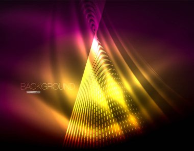 Yumuşak ışık efekti, parlak parlak neon koyu arka plan üzerinde düz çizgiler. Enerji Teknoloji fikir