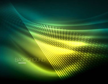 Yumuşak ışık efekti, parlak parlak neon koyu arka plan üzerinde düz çizgiler. Enerji Teknoloji fikir