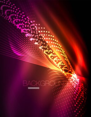 Yumuşak ışık efekti, parlak parlak neon koyu arka plan üzerinde düz çizgiler. Enerji Teknoloji fikir