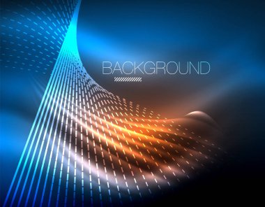 Yumuşak ışık efekti, parlak parlak neon koyu arka plan üzerinde düz çizgiler. Enerji Teknoloji fikir