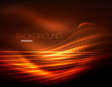 Yumuşak ışık efekti, parlak parlak neon koyu arka plan üzerinde düz çizgiler. Enerji Teknoloji fikir. Vektör çizim