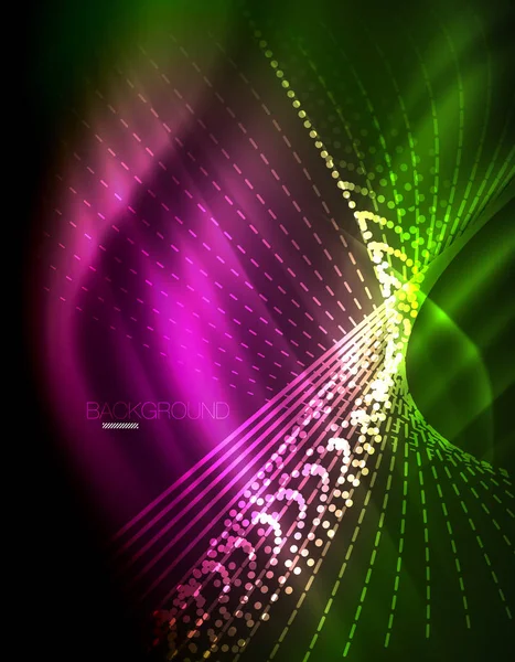 Yumuşak ışık efekti, parlak parlak neon koyu arka plan üzerinde düz çizgiler. Enerji Teknoloji fikir