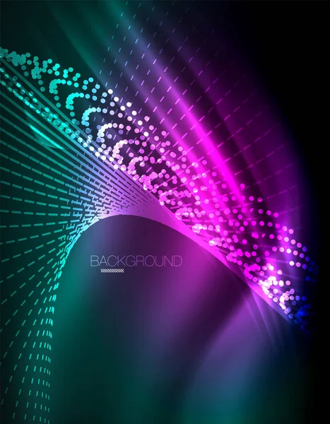 Hladký světelný efekt, rovné čáry na zářící neon lesklé tmavé pozadí. Energetické technologie myšlenka — Stockový vektor