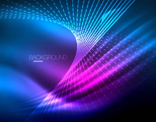 Yumuşak ışık efekti, parlak parlak neon koyu arka plan üzerinde düz çizgiler. Enerji Teknoloji fikir