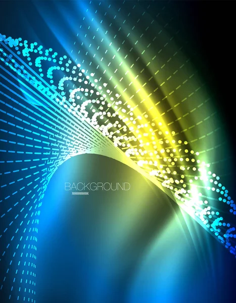 Efecto de luz suave, líneas rectas sobre un brillante fondo oscuro de neón. Idea de tecnología energética — Archivo Imágenes Vectoriales