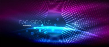 Neon parlayan dalga, sihirli enerji ve ışık arka plan. Duvar kağıdı şablonu, yüksek teknoloji gelecek kavramı