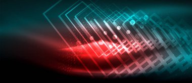 Neon parlayan dalga, sihirli enerji ve ışık arka plan. Duvar kağıdı şablonu, yüksek teknoloji gelecek kavramı