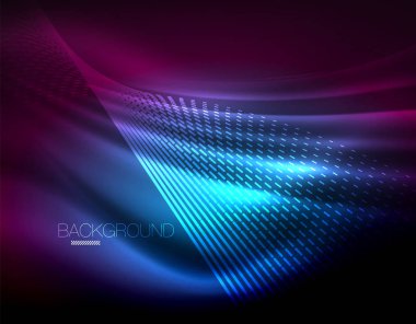 Yumuşak ışık efekti, parlak parlak neon koyu arka plan üzerinde düz çizgiler. Enerji Teknoloji fikir