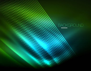 Yumuşak ışık efekti, parlak parlak neon koyu arka plan üzerinde düz çizgiler. Enerji Teknoloji fikir. Vektör çizim