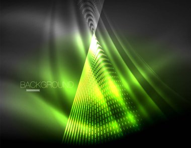 Yumuşak ışık efekti, parlak parlak neon koyu arka plan üzerinde düz çizgiler. Enerji Teknoloji fikir