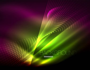 Yumuşak ışık efekti, parlak parlak neon koyu arka plan üzerinde düz çizgiler. Enerji Teknoloji fikir