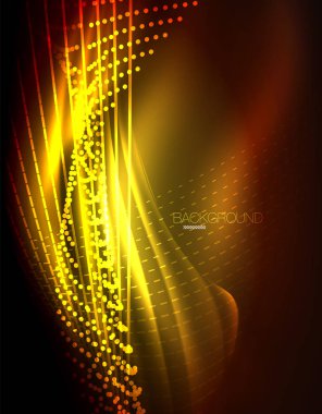 Yumuşak ışık efekti, parlak parlak neon koyu arka plan üzerinde düz çizgiler. Enerji Teknoloji fikir