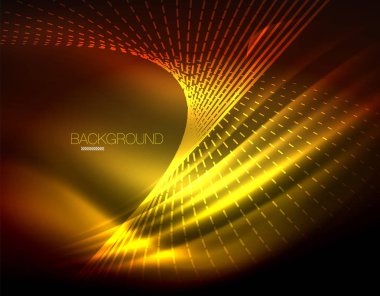 Yumuşak ışık efekti, parlak parlak neon koyu arka plan üzerinde düz çizgiler. Enerji Teknoloji fikir