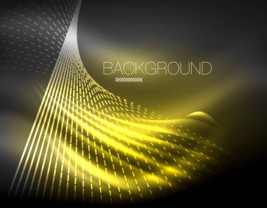 Yumuşak ışık efekti, parlak parlak neon koyu arka plan üzerinde düz çizgiler. Enerji Teknoloji fikir