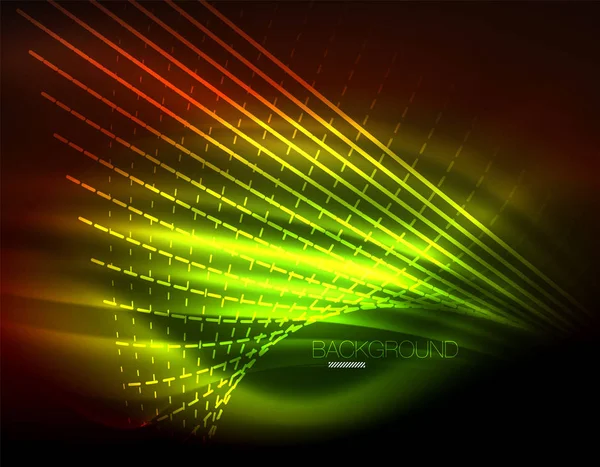 Yumuşak ışık efekti, parlak parlak neon koyu arka plan üzerinde düz çizgiler. Enerji Teknoloji fikir