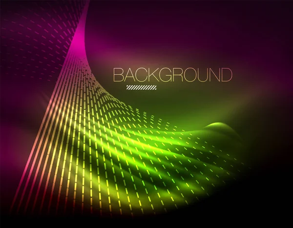 Yumuşak ışık efekti, parlak parlak neon koyu arka plan üzerinde düz çizgiler. Enerji Teknoloji fikir