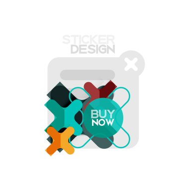 Düz tasarım çapraz şekil geometrik etiket simge, kağıt tarzı tasarım şimdi satın almak ile iş veya web sunum, app veya arayüzü düğmeleri için örnek metin