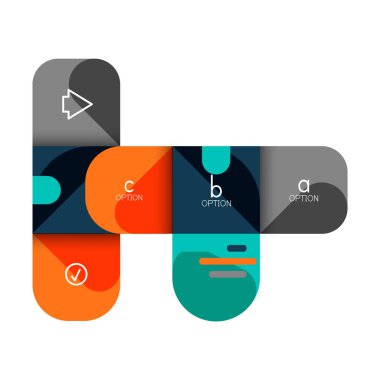 Infographics seçeneği ve adım adım içinde yuvarlak kareler, grafik, grafik, diyagram seçenekleri, parçalar, süreçleri ile unsuru