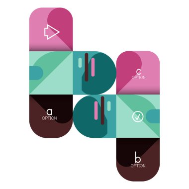 Infographics seçeneği ve adım adım içinde yuvarlak kareler, grafik, grafik, diyagram seçenekleri, parçalar, süreçleri ile unsuru