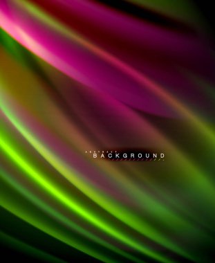 Neon parlayan dalga, sihirli enerji ve ışık arka plan. Vektör duvar kağıdı şablonu