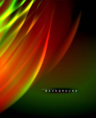 Neon parlayan dalga, sihirli enerji ve ışık arka plan. Vektör duvar kağıdı şablonu