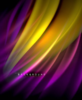 Neon parlayan dalga, sihirli enerji ve ışık arka plan. Vektör duvar kağıdı şablonu