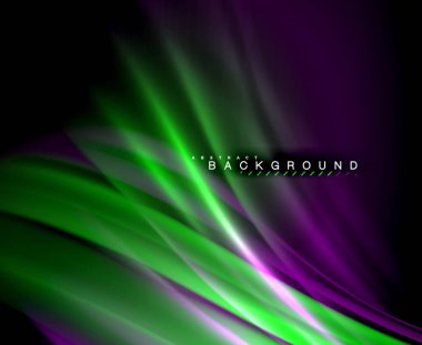 Neon parlayan dalga, sihirli enerji ve ışık arka plan. Vektör duvar kağıdı şablonu