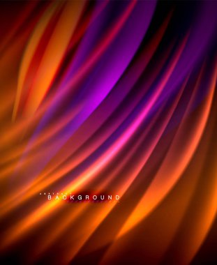 Neon parlayan dalga, sihirli enerji ve ışık arka plan. Vektör duvar kağıdı şablonu