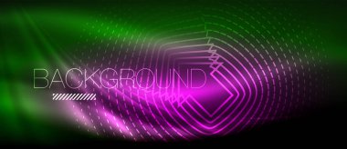 Neon parlayan dalga, sihirli enerji ve ışık arka plan. Duvar kağıdı şablonu, yüksek teknoloji gelecek kavramı