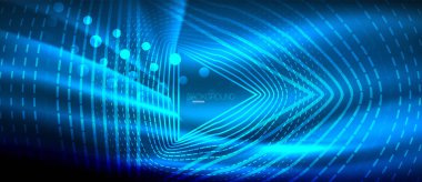 Neon parlayan dalga, sihirli enerji ve ışık arka plan. Duvar kağıdı şablonu, yüksek teknoloji gelecek kavramı