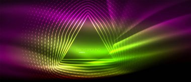 Neon parlayan dalga, sihirli enerji ve ışık arka plan. Duvar kağıdı şablonu, yüksek teknoloji gelecek kavramı