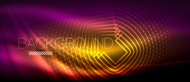 Neon parlayan dalga, sihirli enerji ve ışık arka plan. Duvar kağıdı şablonu, yüksek teknoloji gelecek kavramı