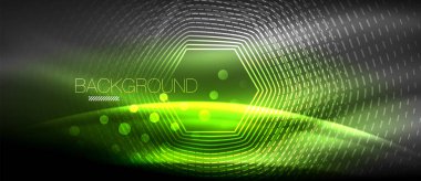 Neon parlayan dalga, sihirli enerji ve ışık arka plan. Duvar kağıdı şablonu, yüksek teknoloji gelecek kavramı