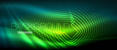 Neon parlayan dalga, sihirli enerji ve ışık arka plan. Duvar kağıdı şablonu, yüksek teknoloji gelecek kavramı