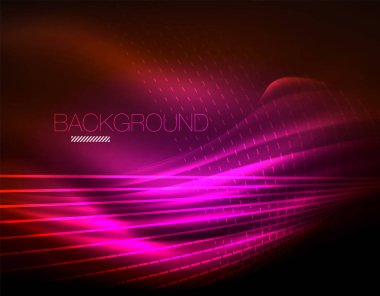 Yumuşak ışık efekti, parlak parlak neon koyu arka plan üzerinde düz çizgiler. Enerji Teknoloji fikir