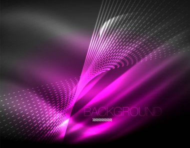 Yumuşak ışık efekti, parlak parlak neon koyu arka plan üzerinde düz çizgiler. Enerji Teknoloji fikir