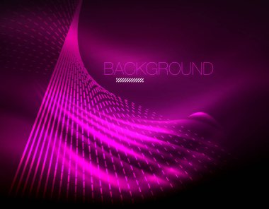 Yumuşak ışık efekti, parlak parlak neon koyu arka plan üzerinde düz çizgiler. Enerji Teknoloji fikir