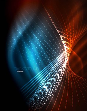 Yumuşak ışık efekti, parlak parlak neon koyu arka plan üzerinde düz çizgiler. Enerji Teknoloji fikir. Vektör çizim