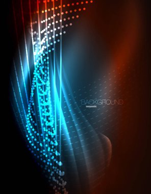 Yumuşak ışık efekti, parlak parlak neon koyu arka plan üzerinde düz çizgiler. Enerji Teknoloji fikir