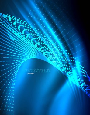 Yumuşak ışık efekti, parlak parlak neon koyu arka plan üzerinde düz çizgiler. Enerji Teknoloji fikir