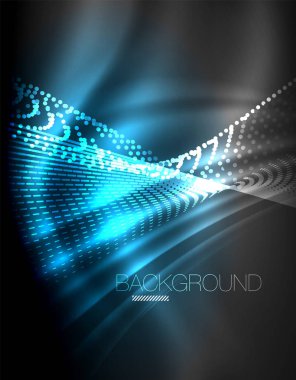 Yumuşak ışık efekti, parlak parlak neon koyu arka plan üzerinde düz çizgiler. Enerji Teknoloji fikir