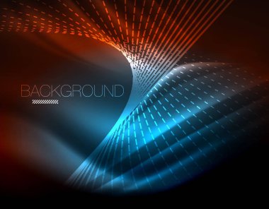 Yumuşak ışık efekti, parlak parlak neon koyu arka plan üzerinde düz çizgiler. Enerji Teknoloji fikir