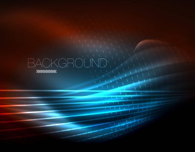 Yumuşak ışık efekti, parlak parlak neon koyu arka plan üzerinde düz çizgiler. Enerji Teknoloji fikir