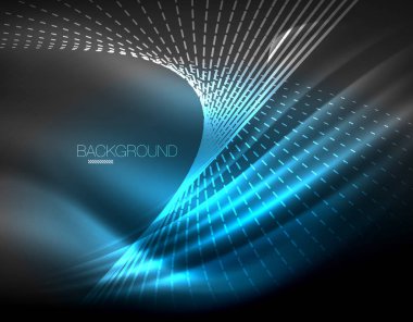 Yumuşak ışık efekti, parlak parlak neon koyu arka plan üzerinde düz çizgiler. Enerji Teknoloji fikir